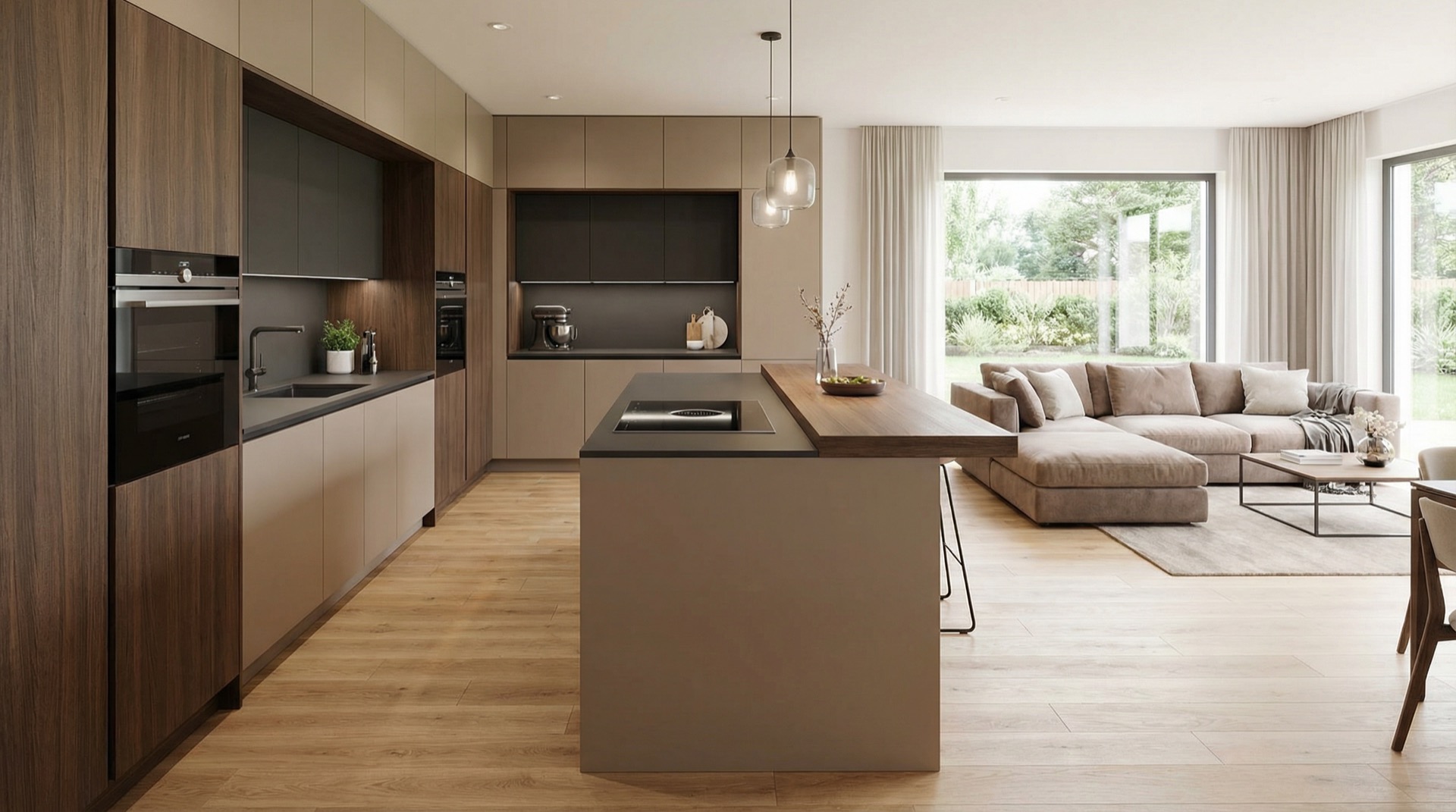 Moderne, integrierte Küche als Wohnkonzept